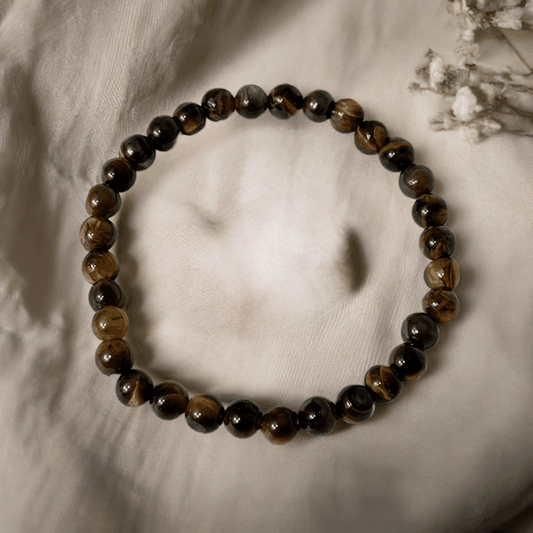 Tiger Eye Beaded Bracelet - Natural Stone Bracelet with Round Tiger Eye Beads