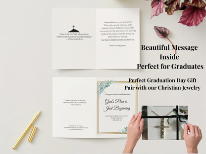 Christian graduation card printable, green floral gold design, Jeremiah 29:11, 5x7 folded
