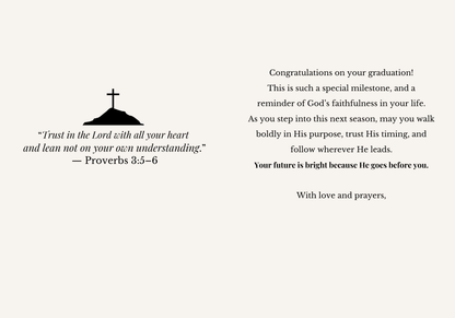 Christian graduation card printable, green floral gold design, Jeremiah 29:11, 5x7 folded
