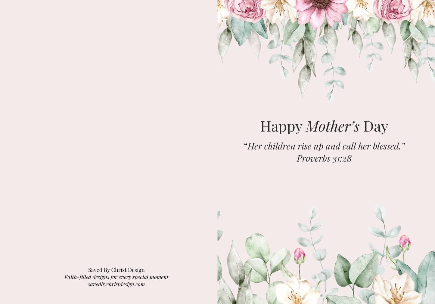 Christian Mother’s Day card template floral folded design editable faith-based card
