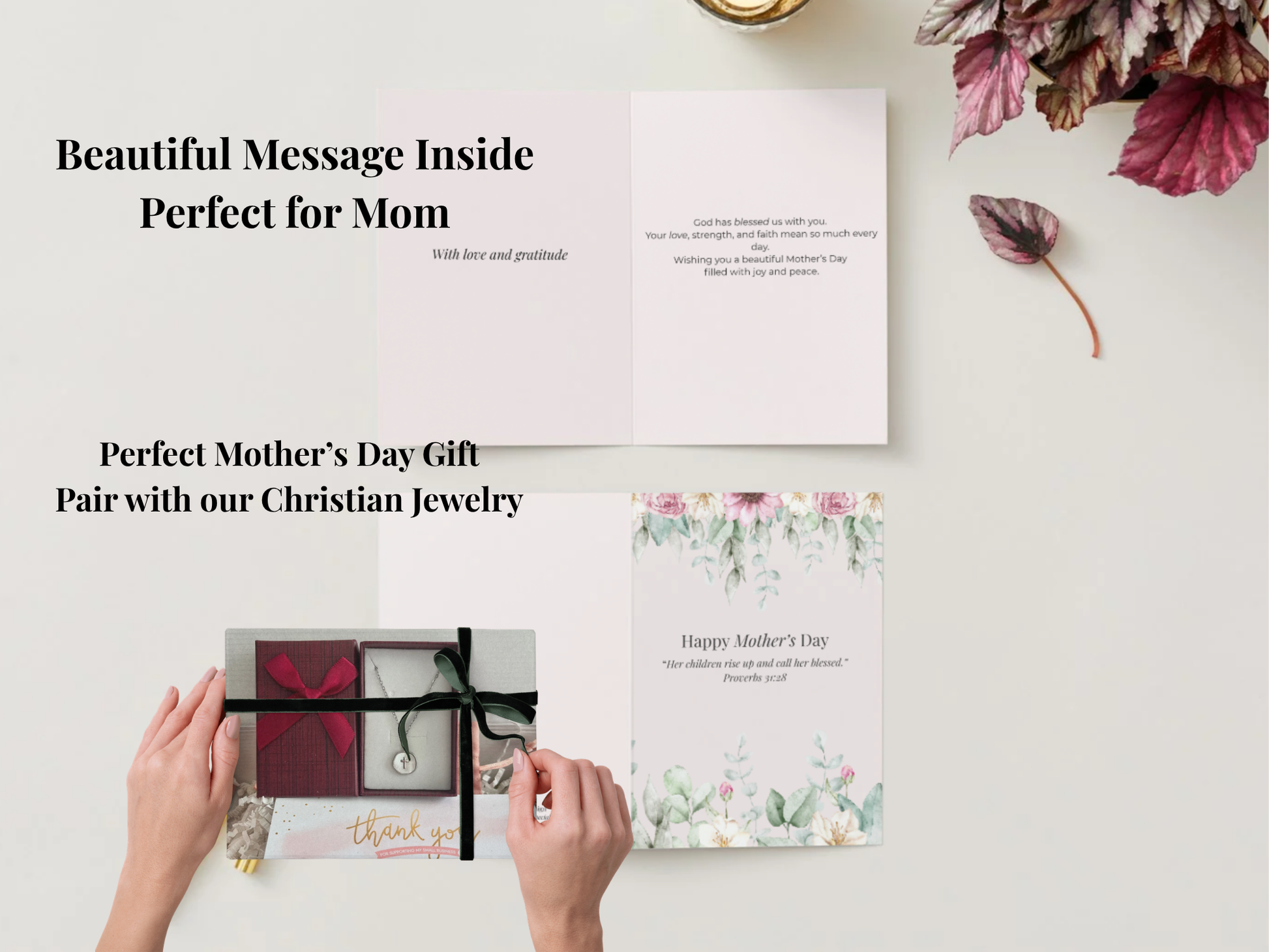 Christian Mother’s Day card template floral folded design editable faith-based card