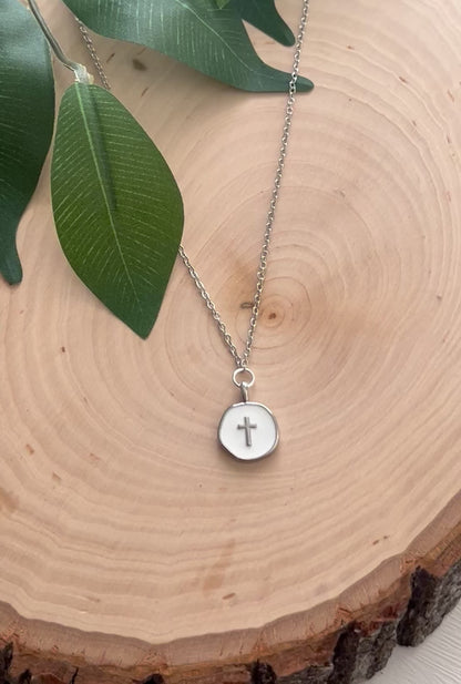 Silver Necklace White Cross Pendant - Elegant 18" Hypoallergenic Design