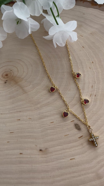 Everlasting Love Gold Necklace – 16K Chain 18K Gold Heart Cross