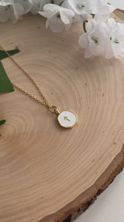 Gold Necklace 16K White Cross Pendant