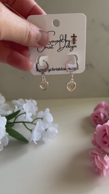 Heart Mustard Seed Huggie Earrings