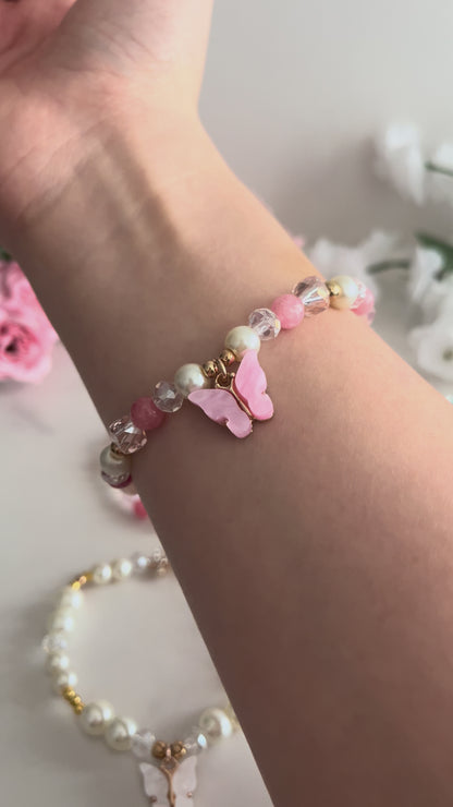 Bracelet chrétien papillon avec perles et croix pour femme