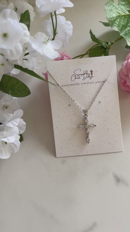 Silver Crystal Cross Pendant Necklace