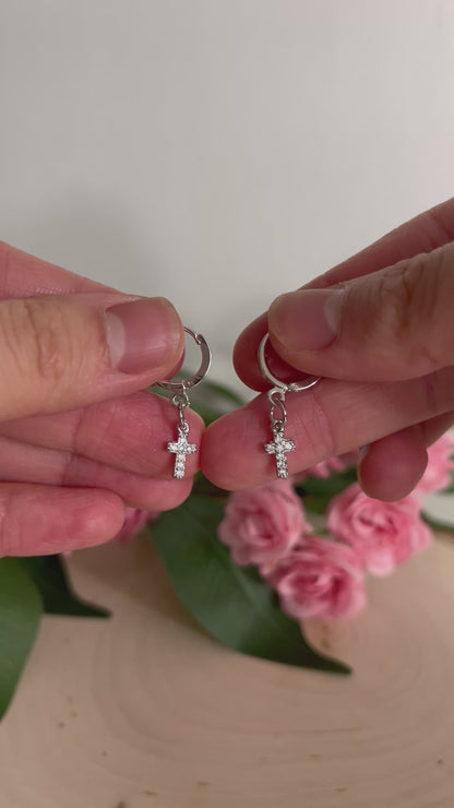 Silver Cross Huggie Earrings