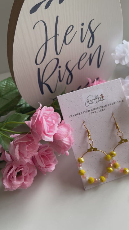 Pendientes aros oro cristal facetado melocotón amarillo