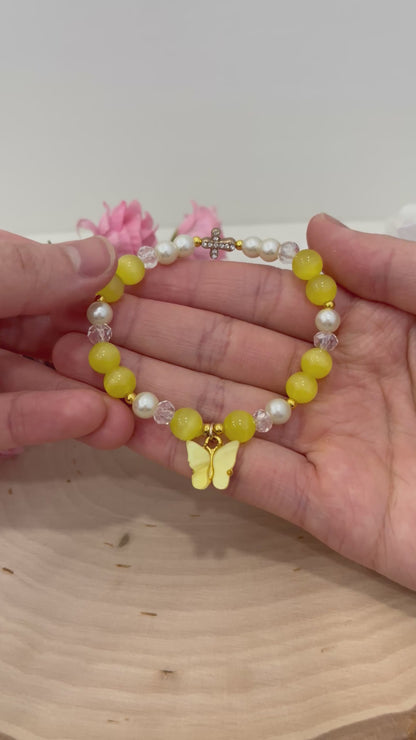 Christian Butterfly Cross Pearl Bead Bracelet for Women