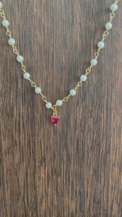 Gold Heart Necklace with Freshwater Pearl – 18K Heart Pendant