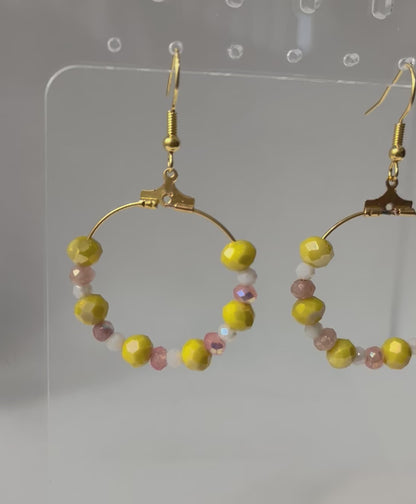 Pendientes aros oro cristal facetado melocotón amarillo
