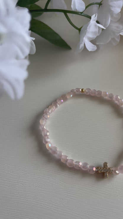 Plated Glass Cross Bead Bracelet