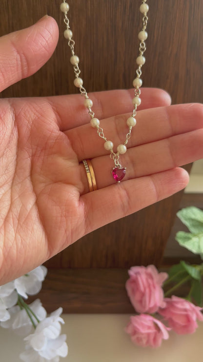 Silver Pearl Heart Necklace Handmade Christian Jewelry