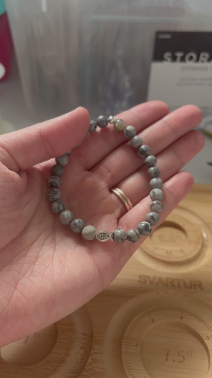 Gray Marble Jesus Fish Bead Bracelet - Unique Christian Jewelry