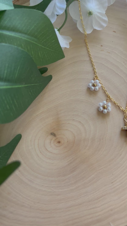 Gold Necklace – 16K Faith Pendant with Daisies and Cross