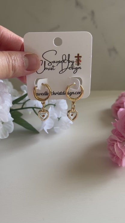 Heart Mustard Seed Huggie Earrings