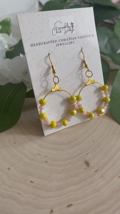 Pendientes aros oro cristal facetado melocotón amarillo