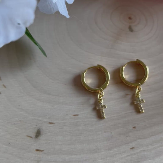 Gold Cross Huggie Earrings – Christian Jewelry, Anti-Tarnish, Faith-Inspired Gift for Her