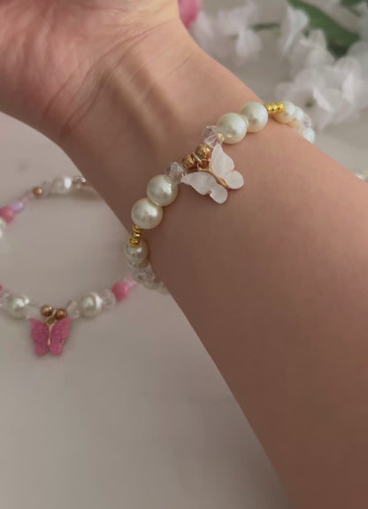 Bracelet chrétien papillon avec perles et croix pour femme