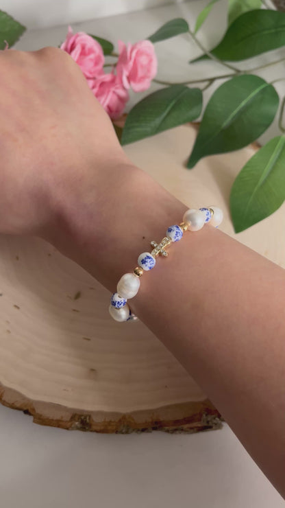 Floral Pearl Cross Bracelet – Christian Jewelry for Women