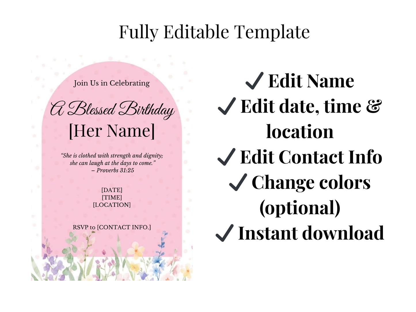 Editable Christian birthday invitation template for women elegant faith-based digital invite